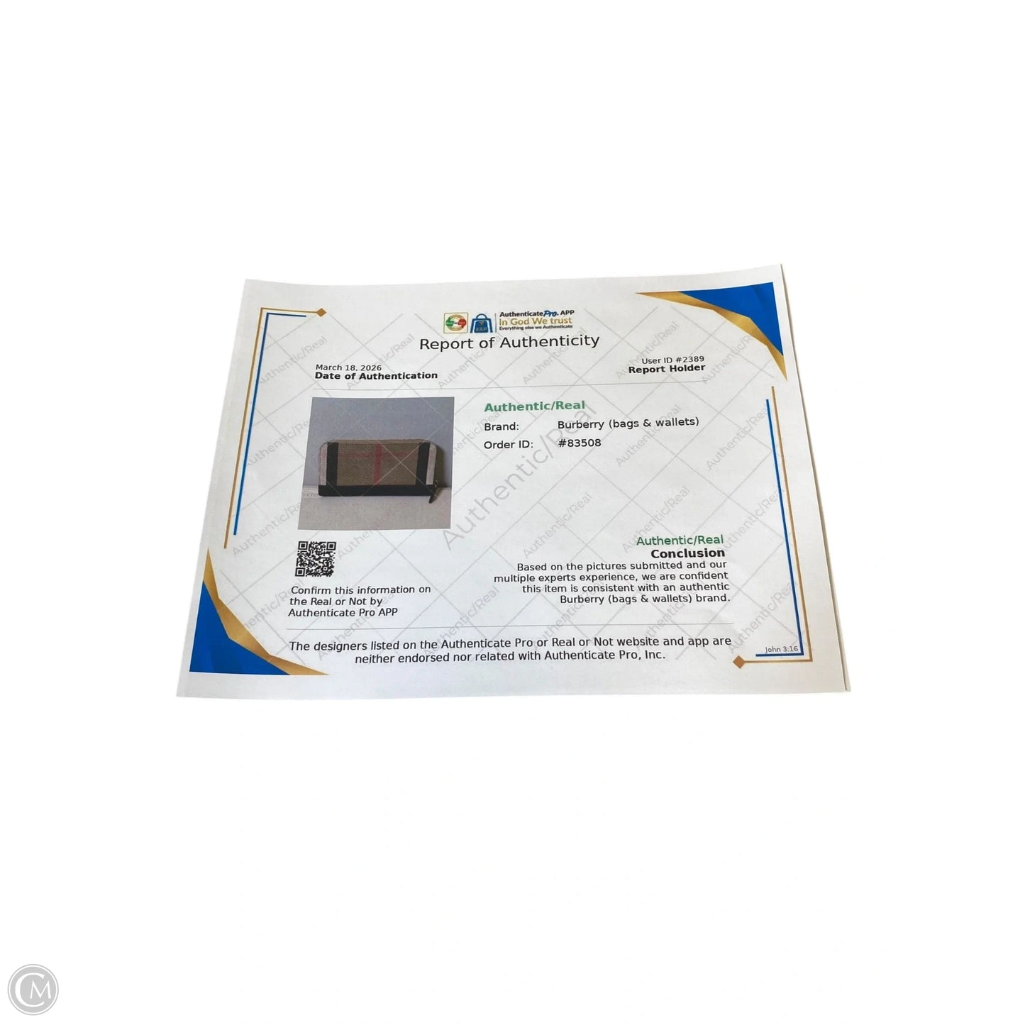 Wallet Luxury Designer By Burberry, Size: Medium