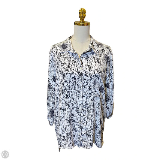 Top 3/4 Sleeve By Chicos In Black & White, Size: Xl