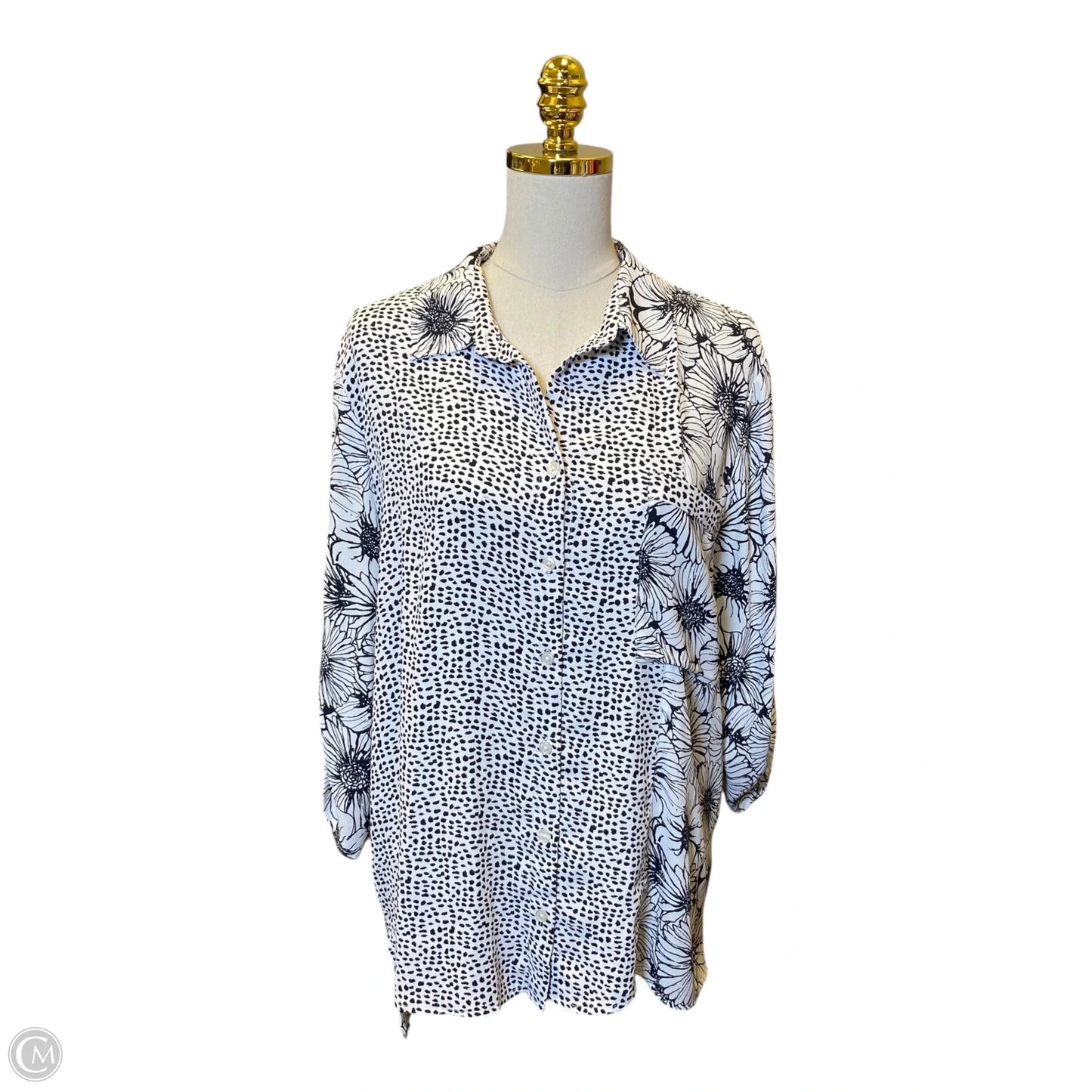 Top 3/4 Sleeve By Chicos In Black & White, Size: Xl