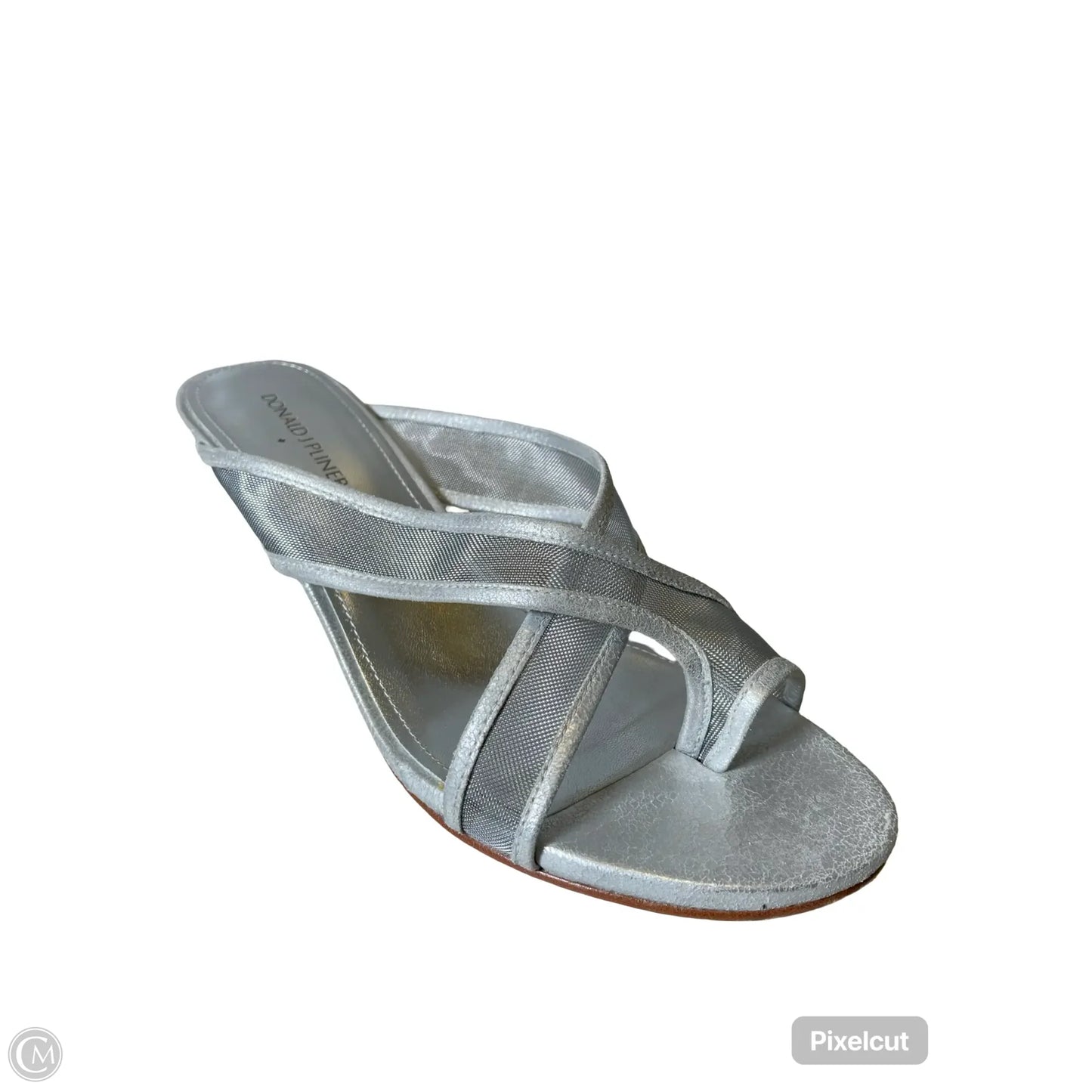 Sandals Heels Kitten By Donald Pliner In Silver, Size: 9.5