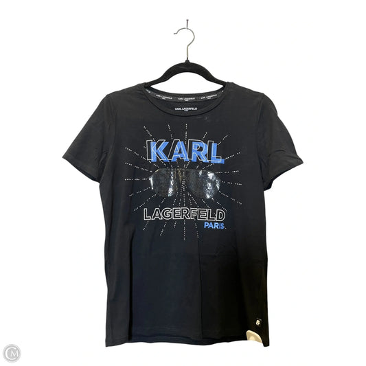 Top Short Sleeve Designer By Karl Lagerfeld In Black, Size: S