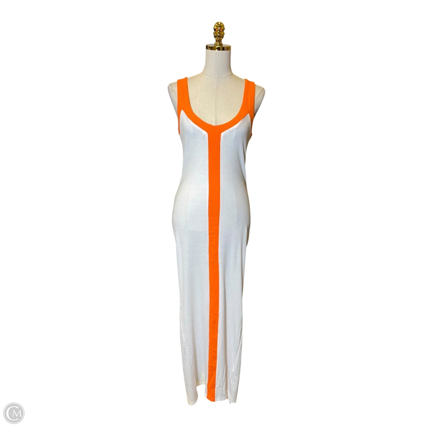 Dress Casual Maxi By Micas In Orange & White, Size: M