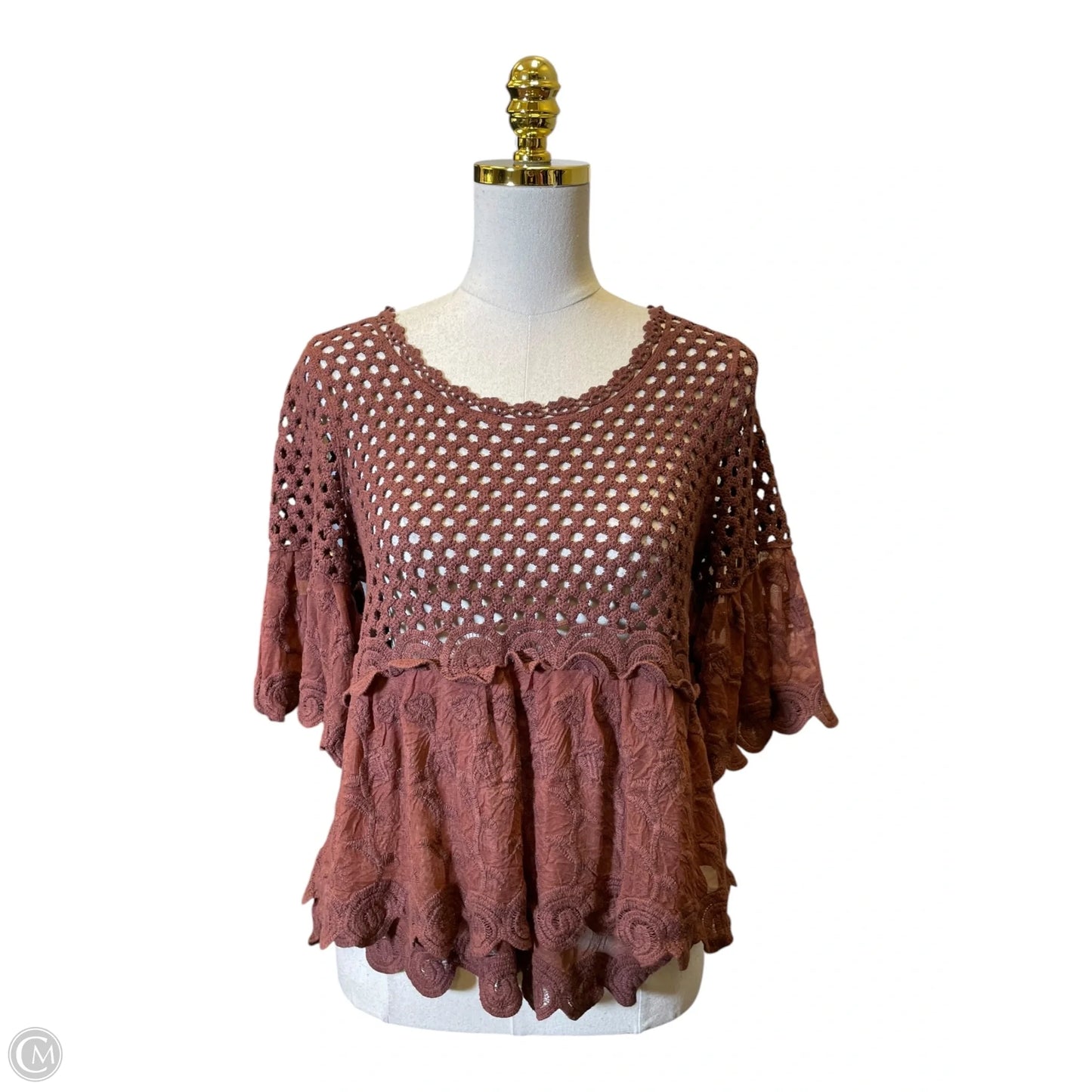 Top Short Sleeve By Daytrip In Brown, Size: S