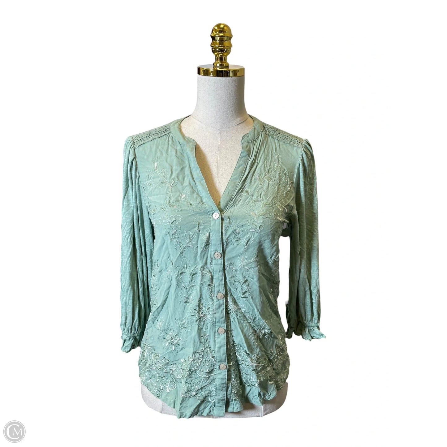 Top 3/4 Sleeve By Democracy In Green, Size: Xs