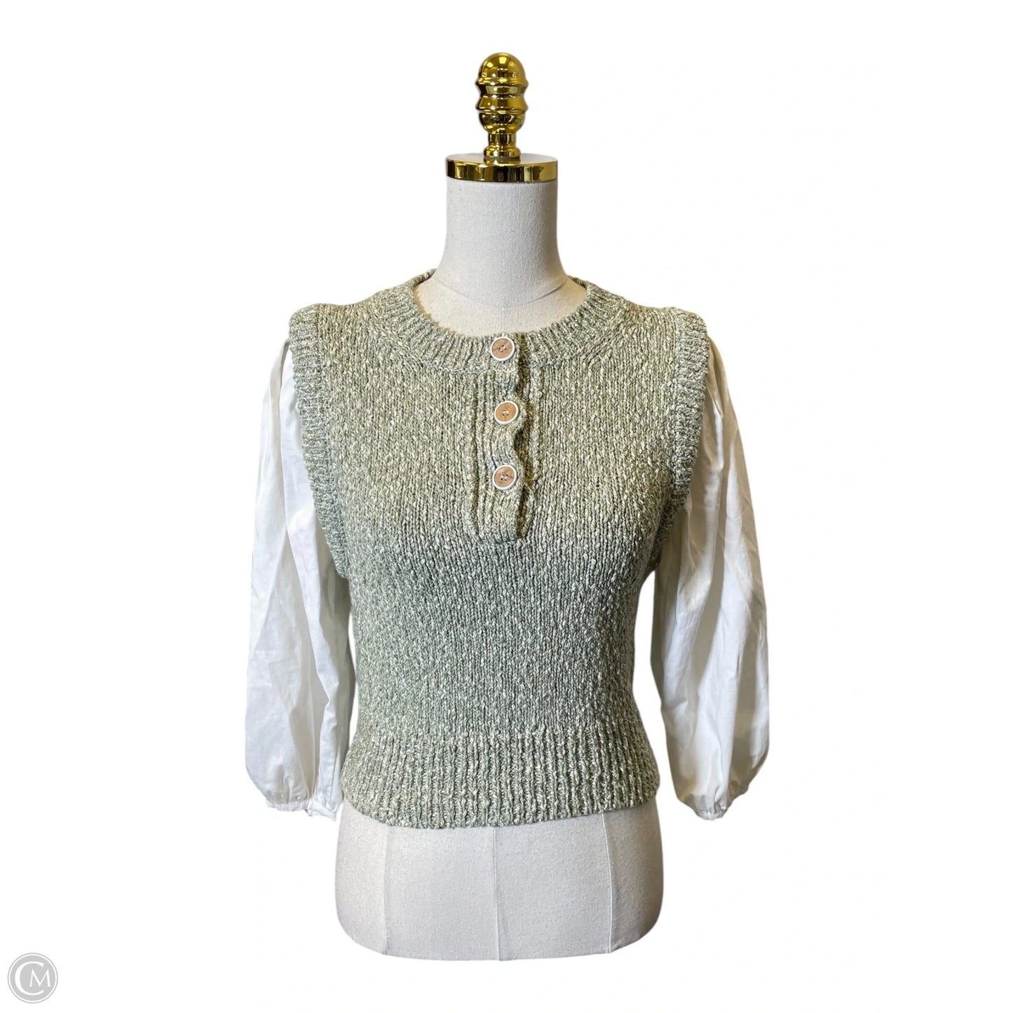 Top 3/4 Sleeve By Veronica Beard In Green & White, Size: Xs