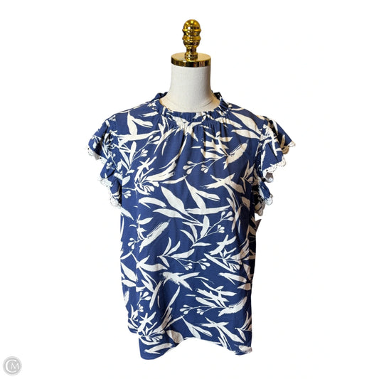 Top Short Sleeve By Oddi In Blue & Cream, Size: L