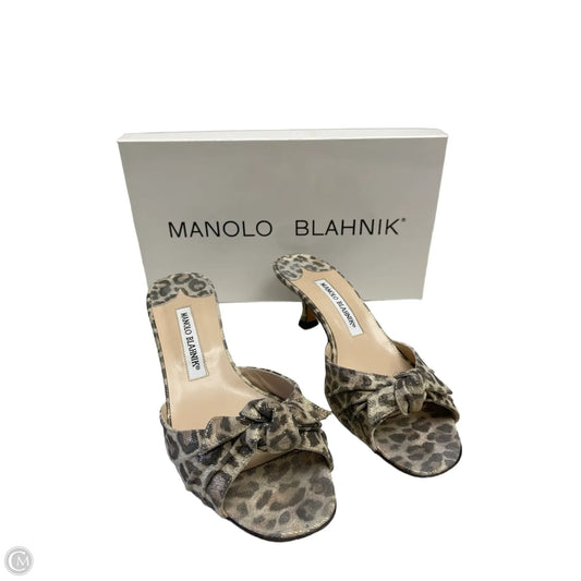 Sandals Luxury Designer By Manolo Blahnik In Animal Print, Size: 7