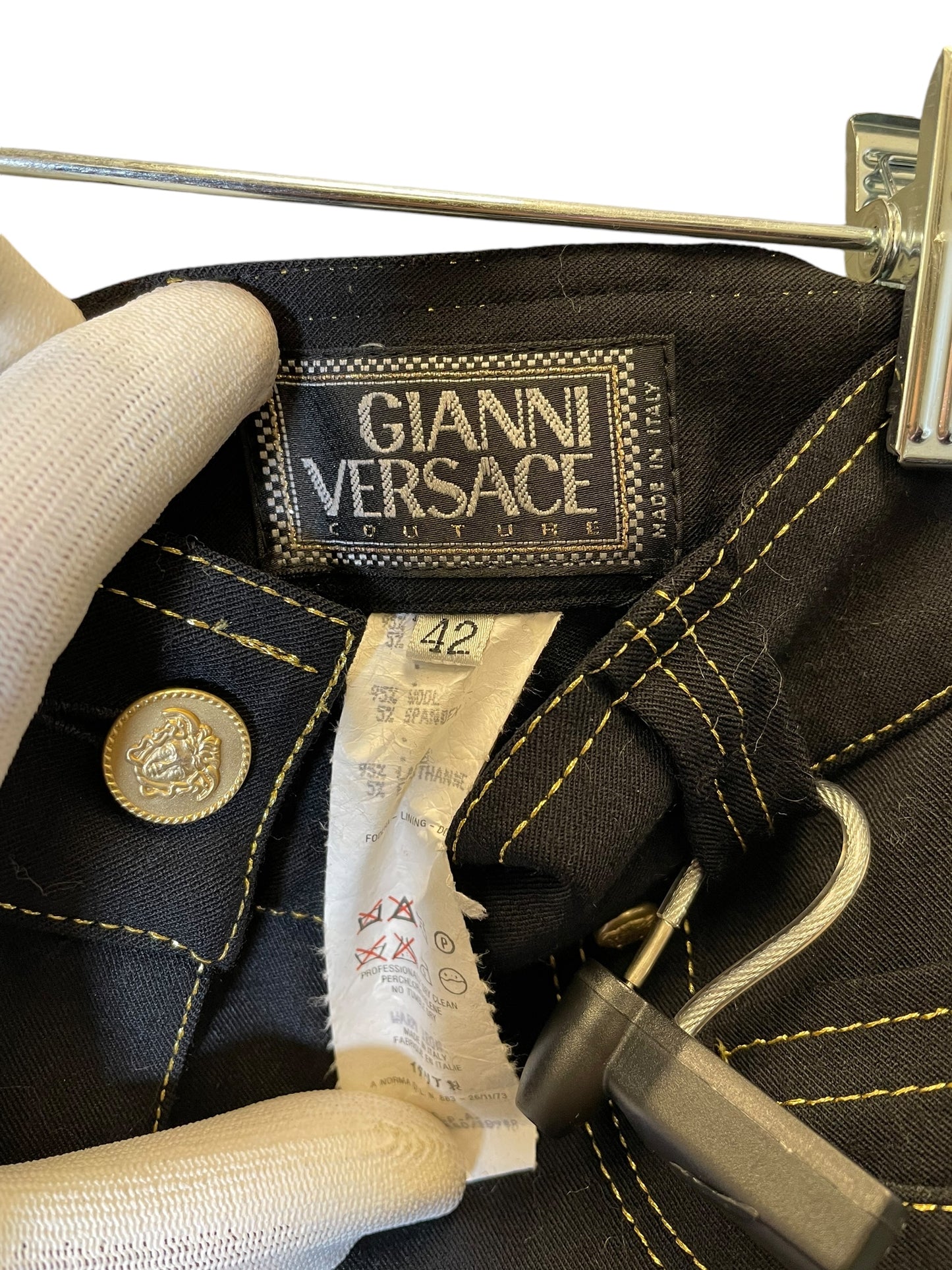 Jeans Luxury Designer By Versace In Black & Gold, Size: 0