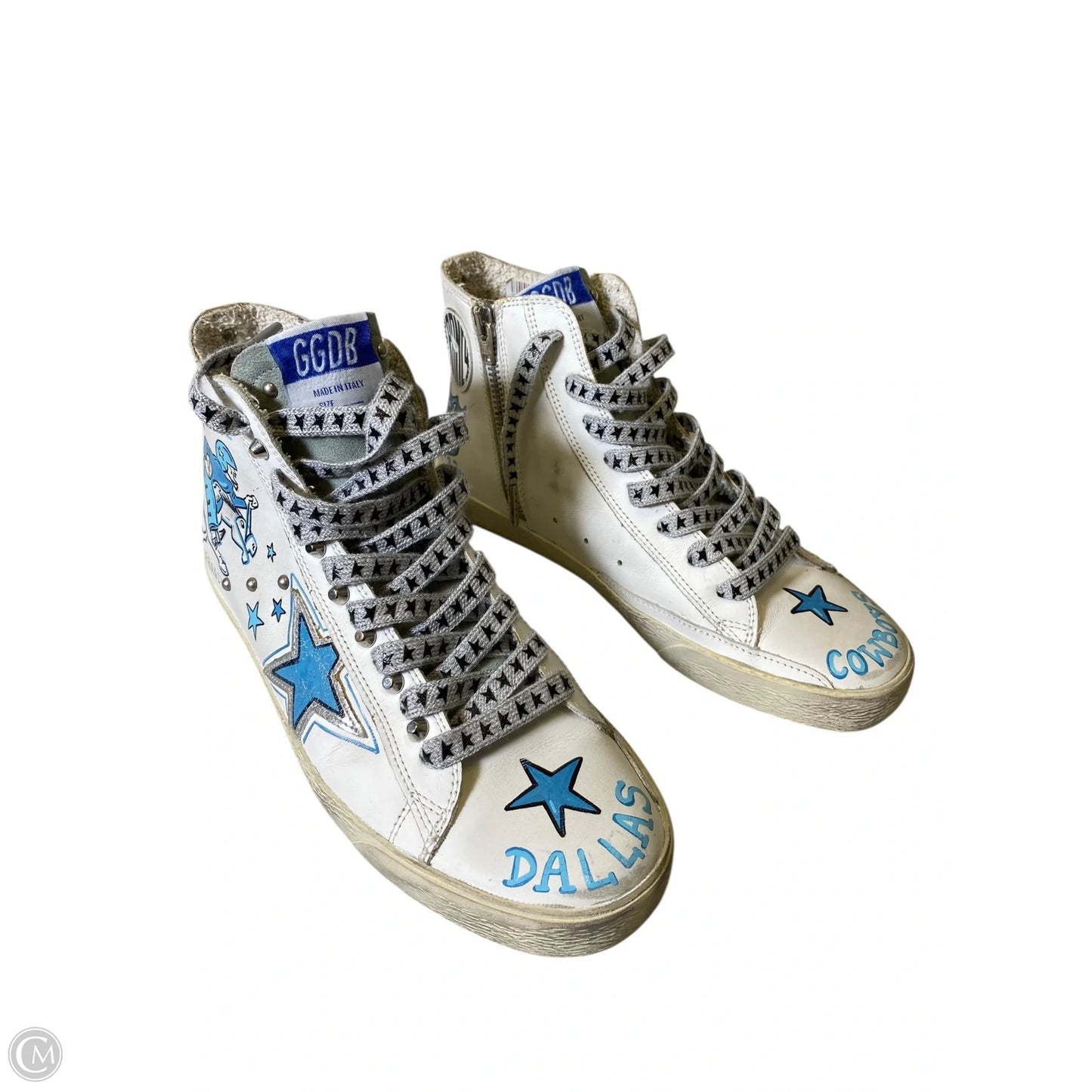 Shoes Luxury Designer By Golden Goose In Blue & White, Size: 7.5