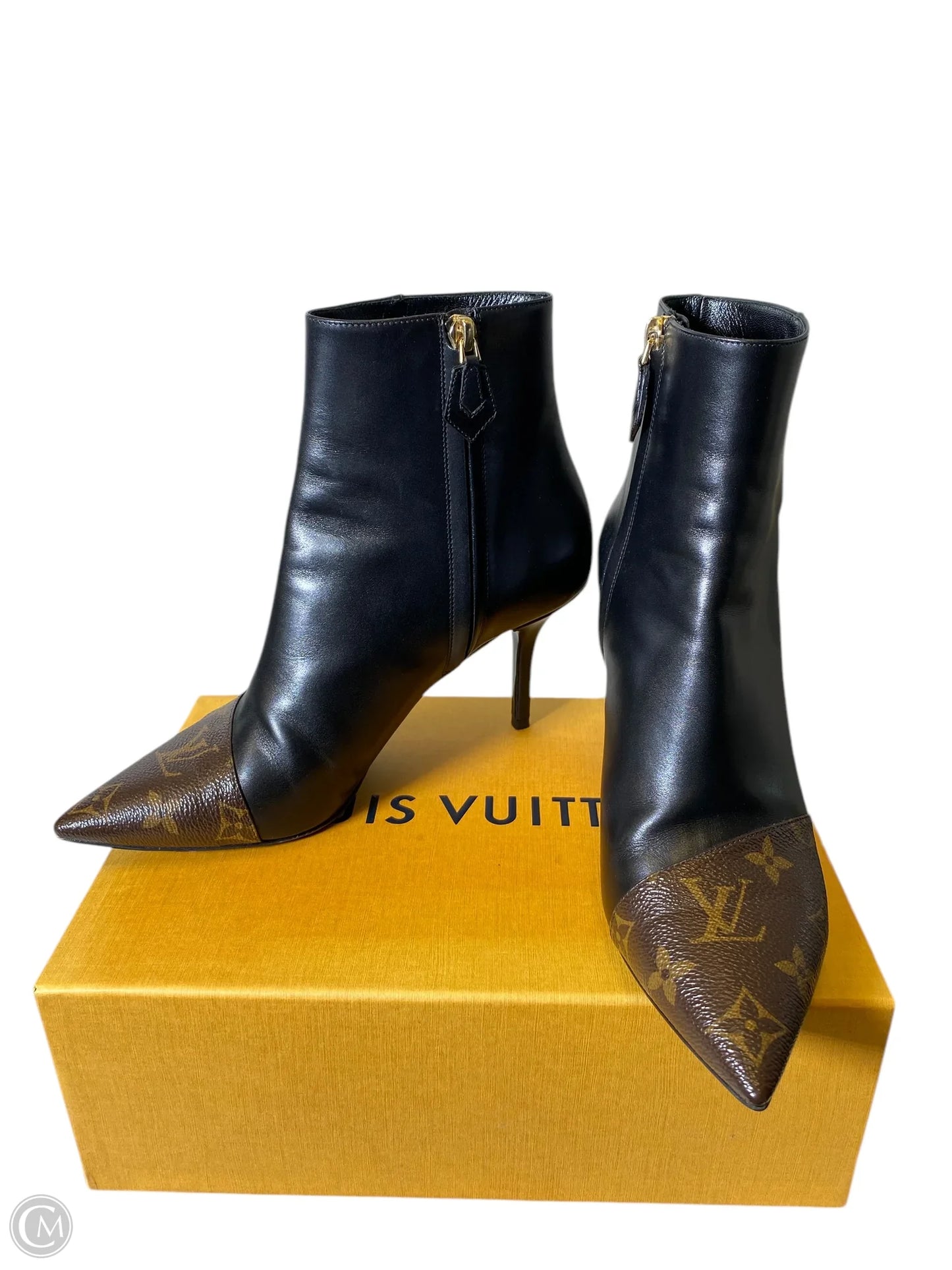 Boots Luxury Designer By Louis Vuitton In Black & Brown, Size: 7.5