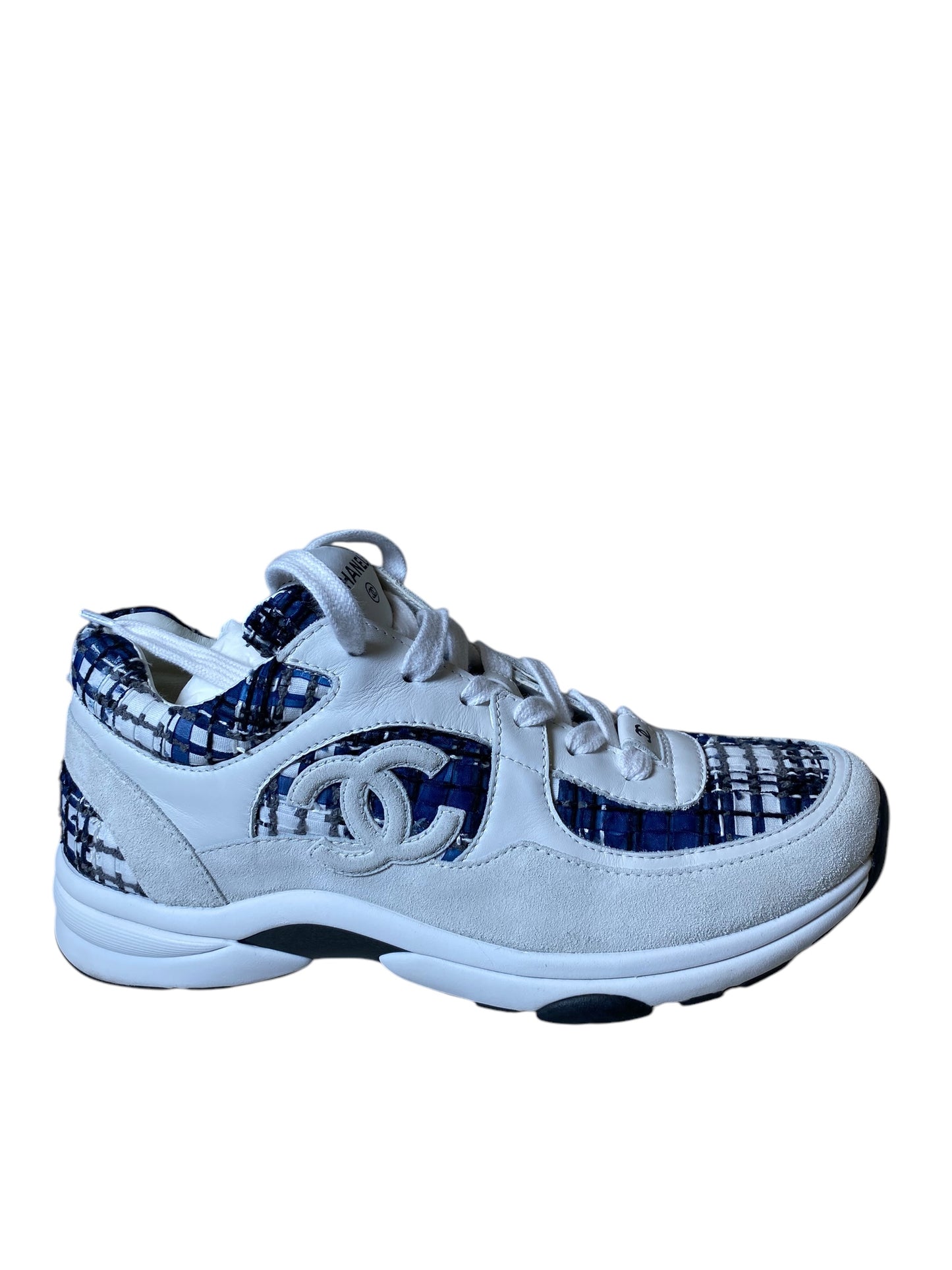 Shoes Luxury Designer By Chanel In Blue & White, Size: 9