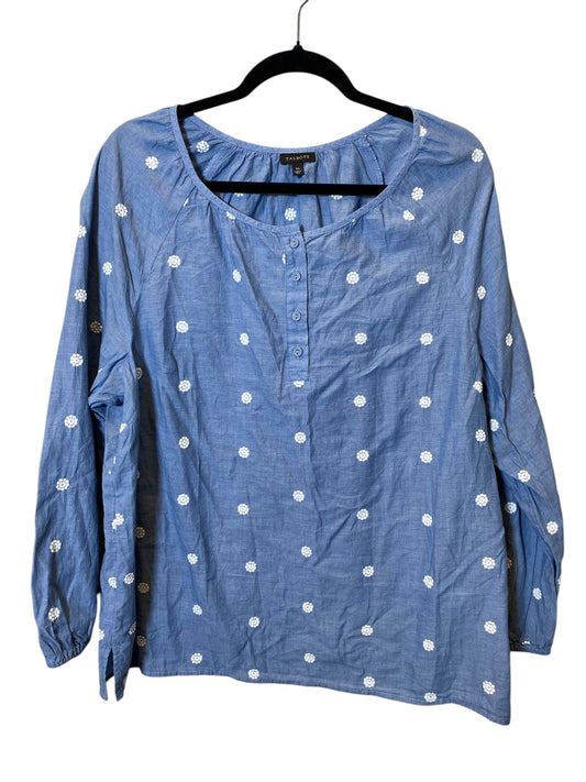 Top Long Sleeve By Talbots In Blue & White, Size: Xl