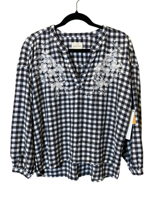 Top 3/4 Sleeve By American Eagle In Checkered Pattern, Size: S