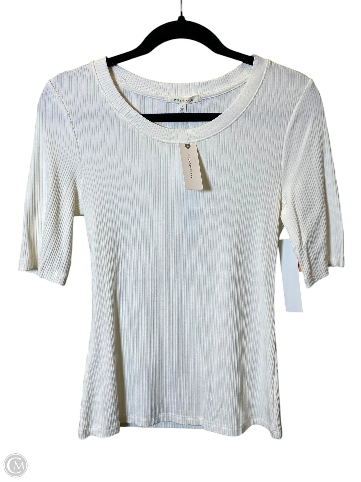 Top Short Sleeve By Anthropologie In Cream, Size: S