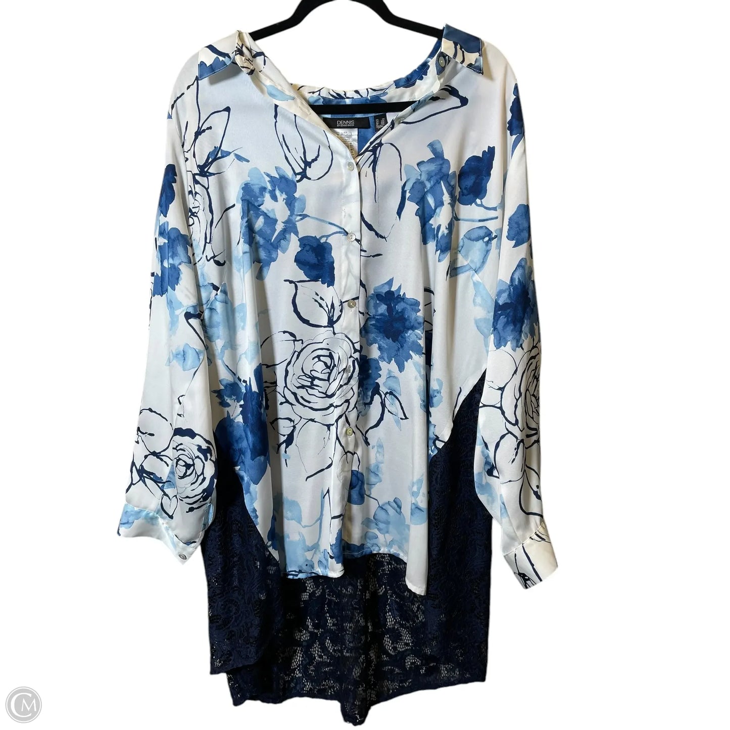 Top Long Sleeve By Dennis Basso Qvc In Blue & White, Size: 2x