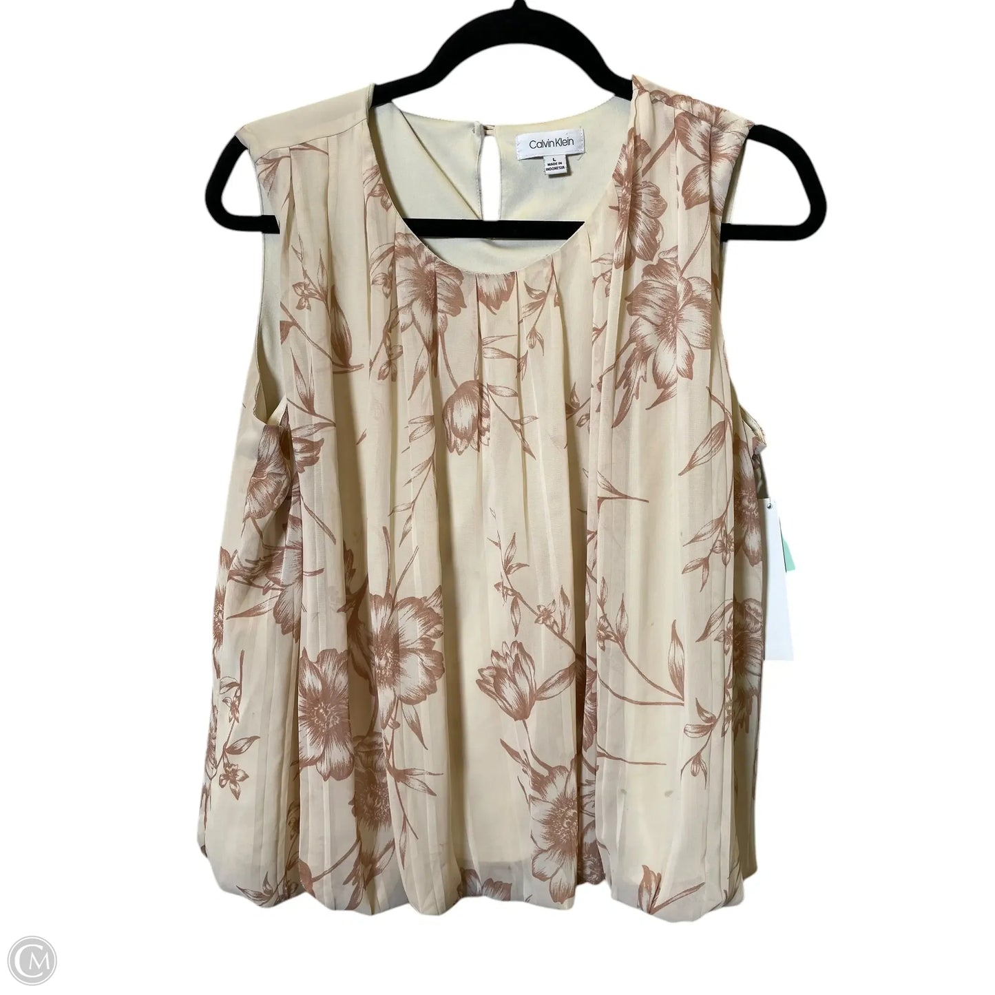 Top Sleeveless By Calvin Klein In Floral Print, Size: L