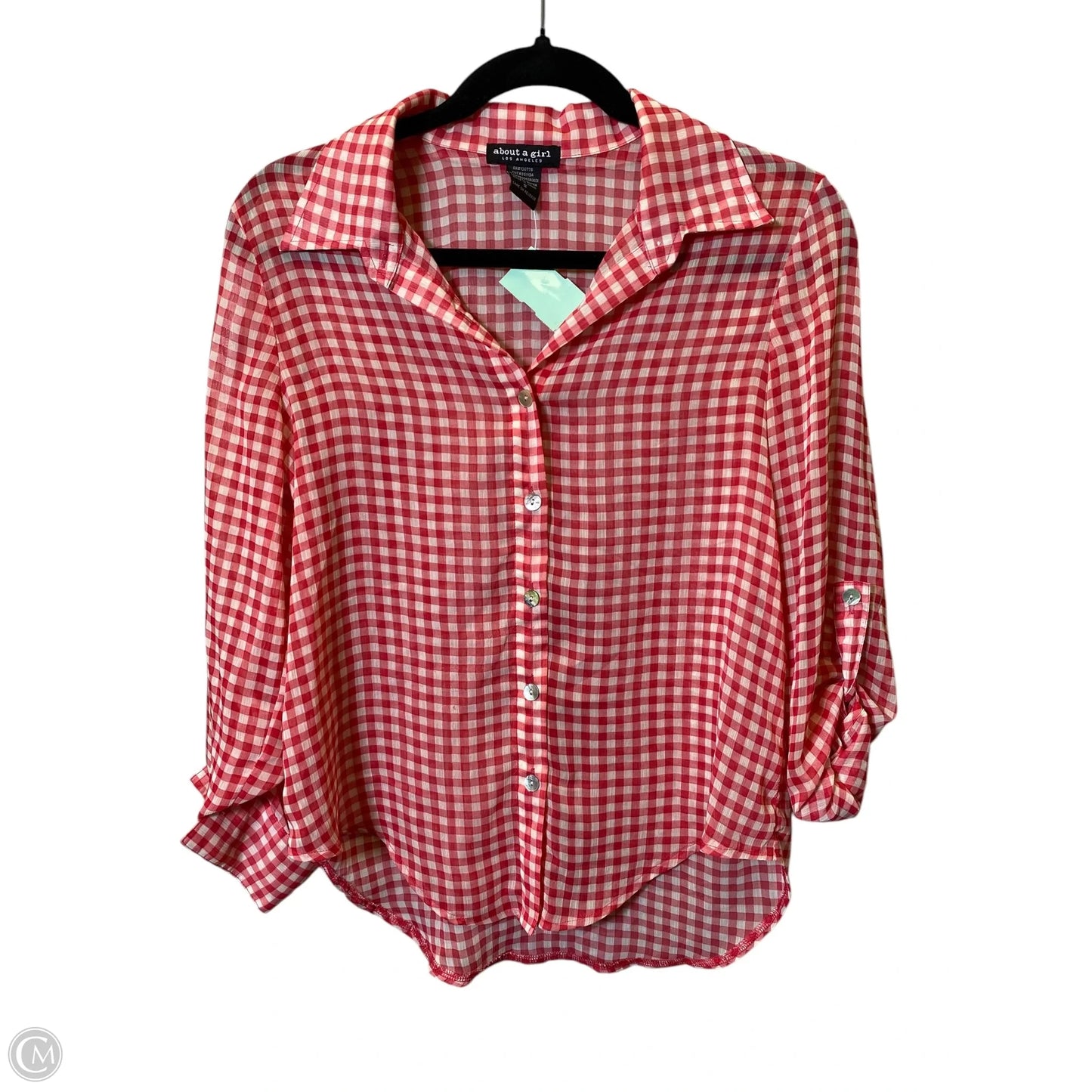 Blouse Long Sleeve By About A Girl In Red & White, Size: S