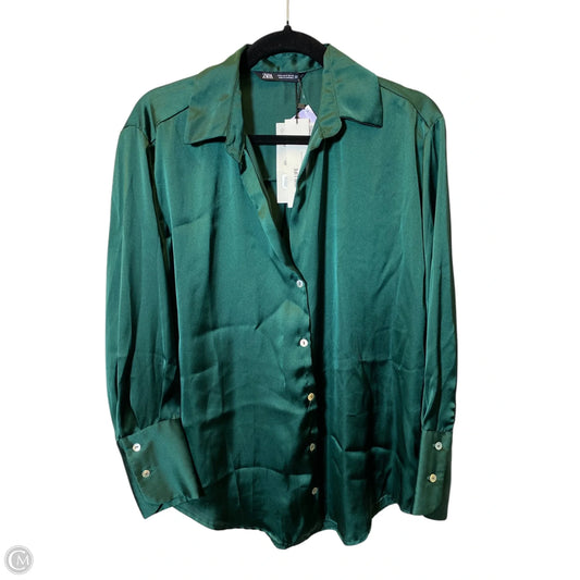 Blouse Long Sleeve By Zara In Green, Size: S