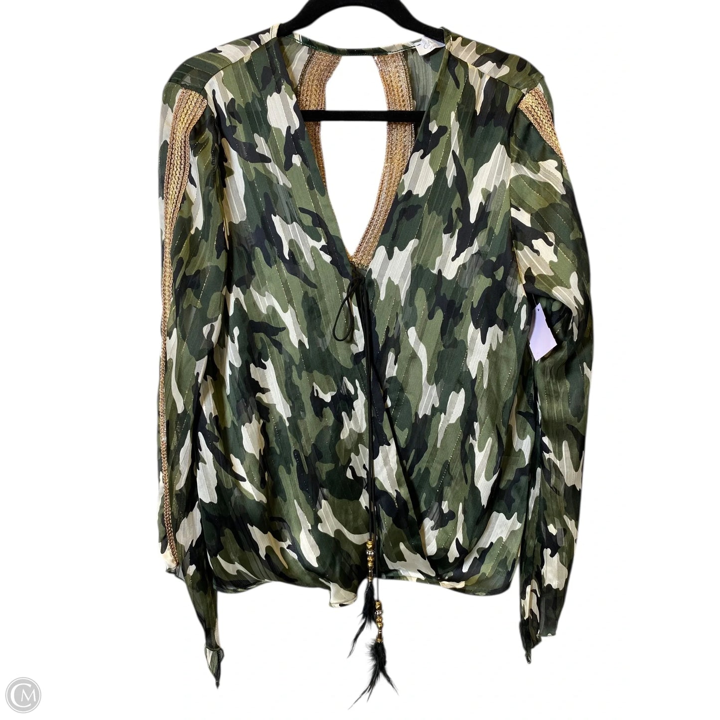 Top 3/4 Sleeve By Clothes Mentor In Camouflage Print, Size: L