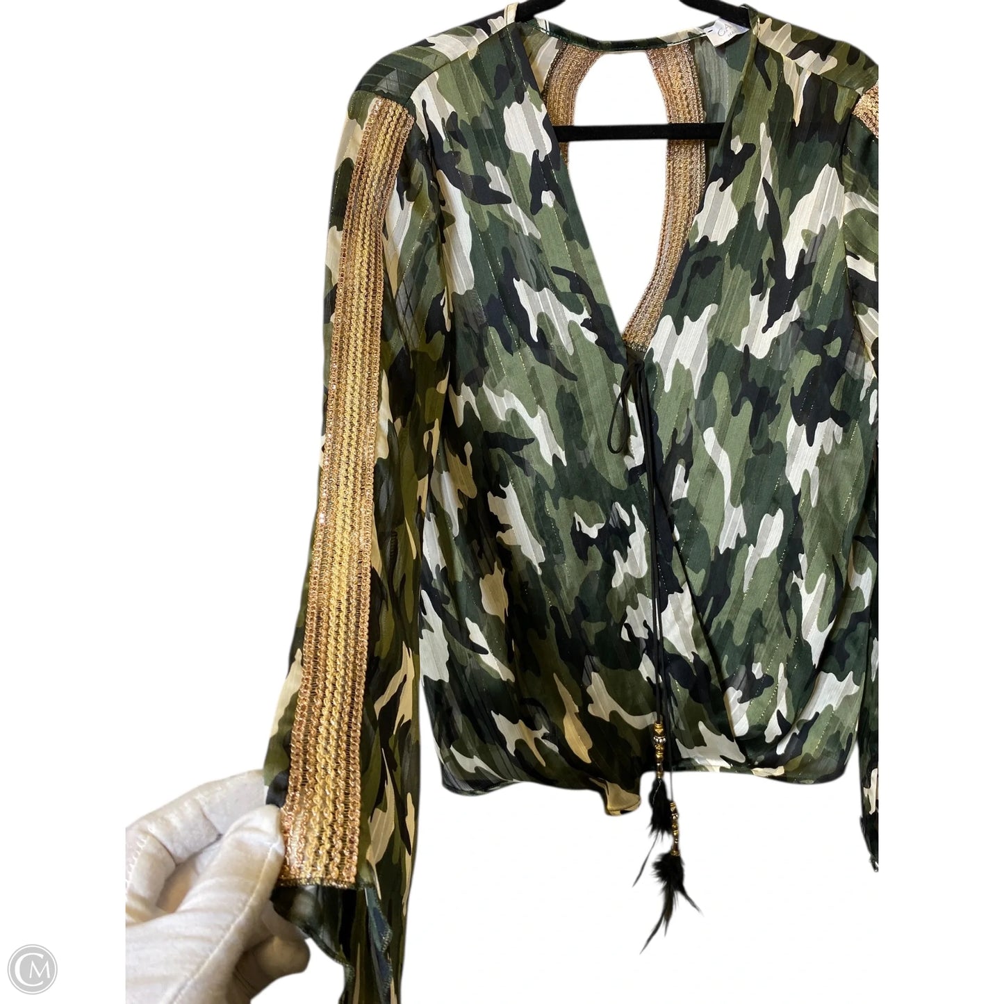 Top 3/4 Sleeve By Clothes Mentor In Camouflage Print, Size: L