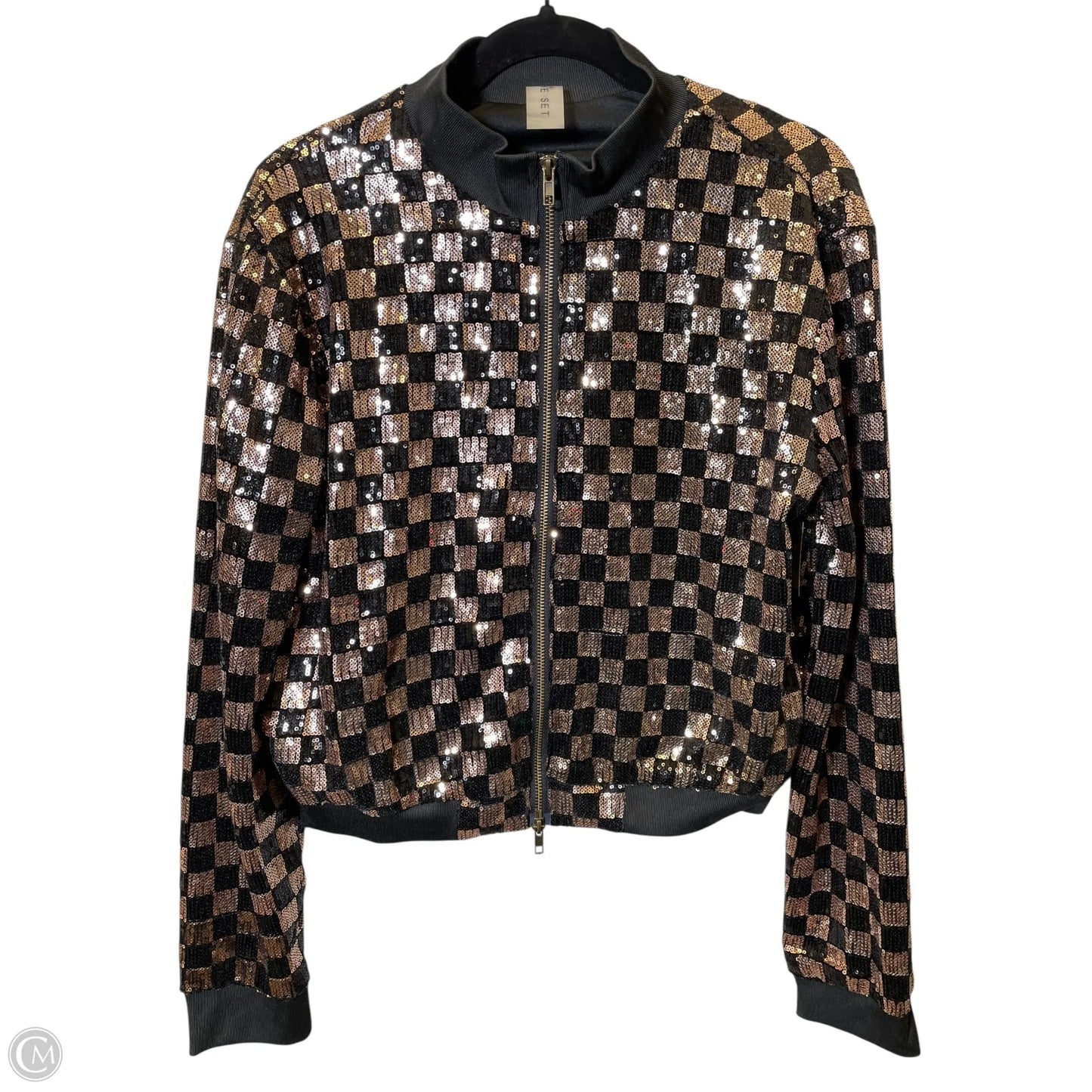 Jacket Moto By Clothes Mentor In Black & Gold, Size: S