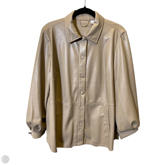 Jacket Moto Leather By Chicos In Taupe, Size: L