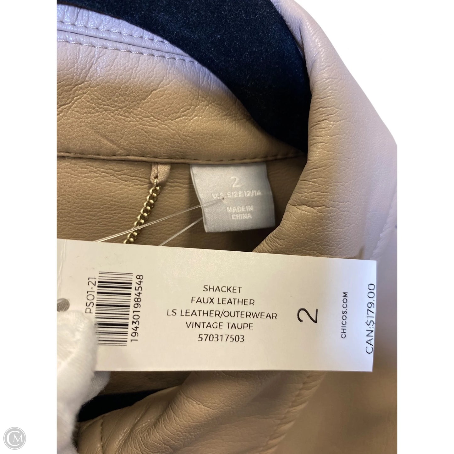 Jacket Moto Leather By Chicos In Taupe, Size: L