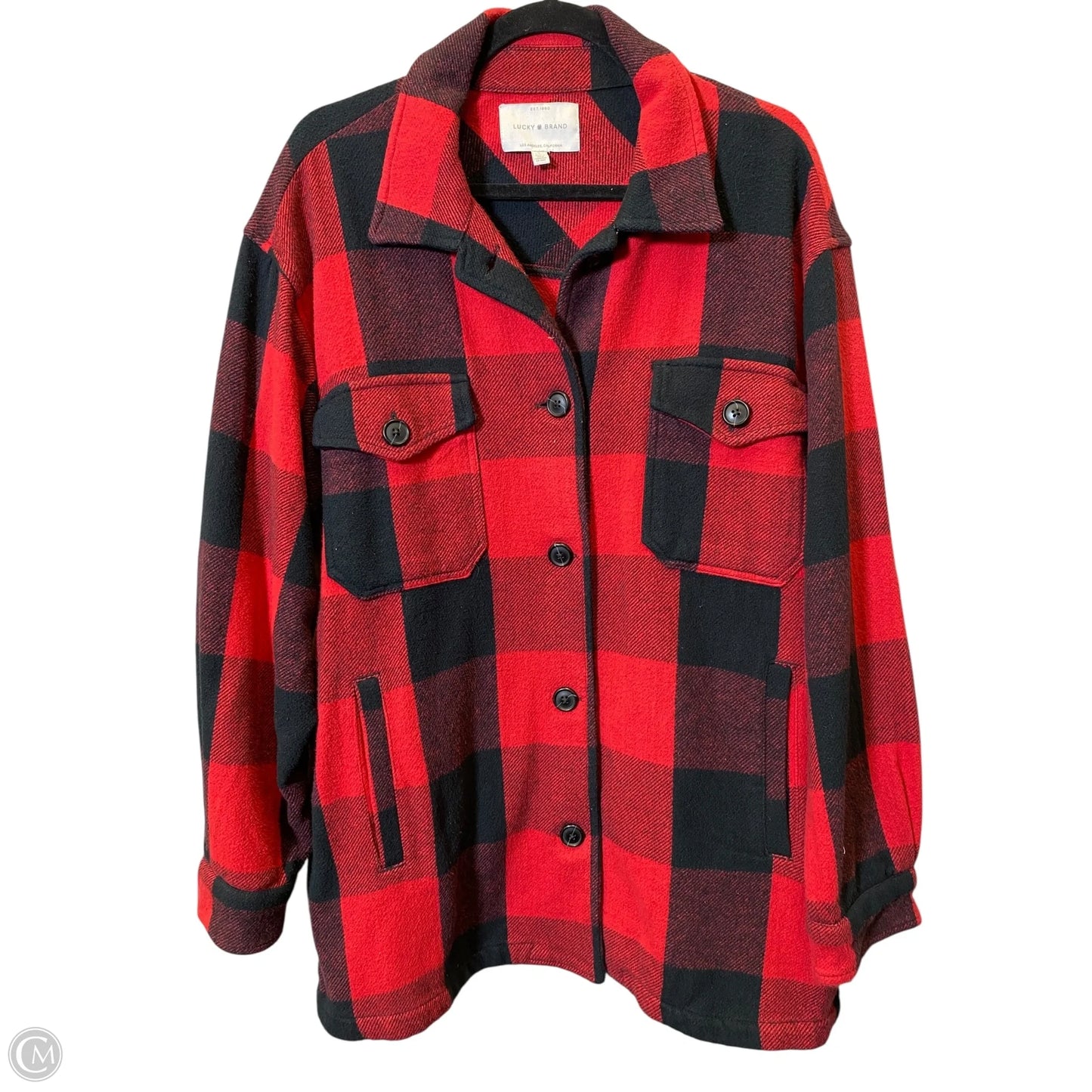 Sweater Cardigan By Lucky Brand In Checkered Pattern, Size: L