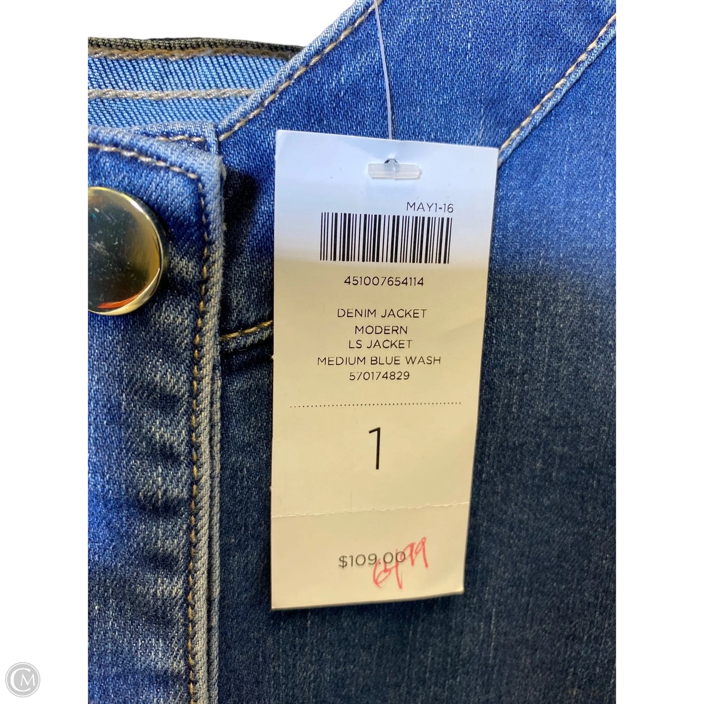 Jacket Denim By Choices In Blue Denim, Size: M