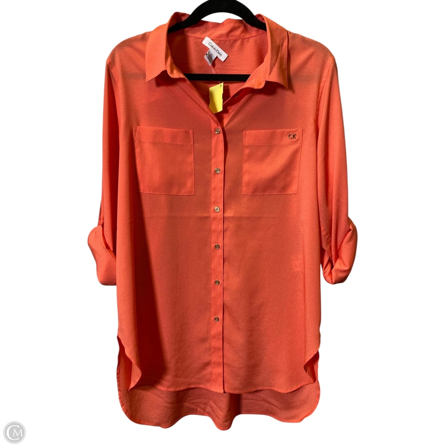 Blouse Long Sleeve By Calvin Klein In Orange, Size: L