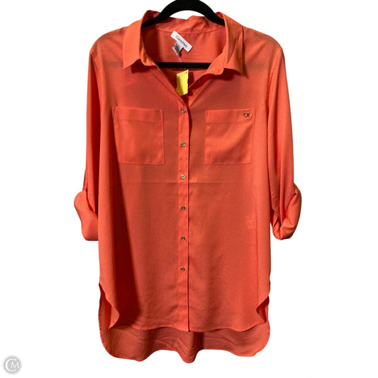 Blouse Long Sleeve By Calvin Klein In Orange, Size: L
