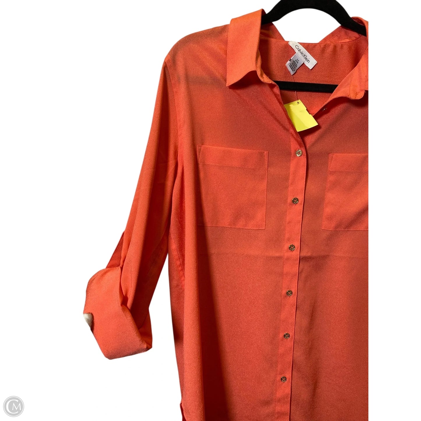 Blouse Long Sleeve By Calvin Klein In Orange, Size: L