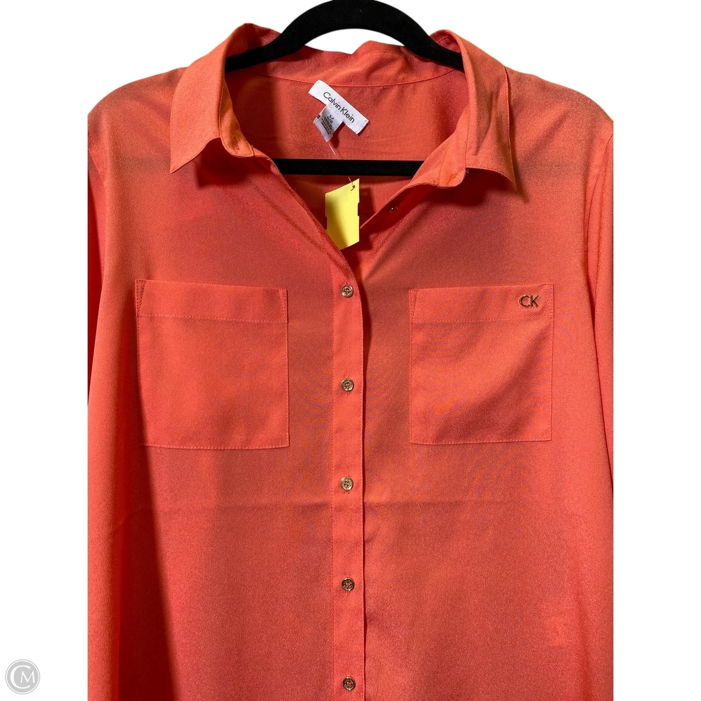 Blouse Long Sleeve By Calvin Klein In Orange, Size: L
