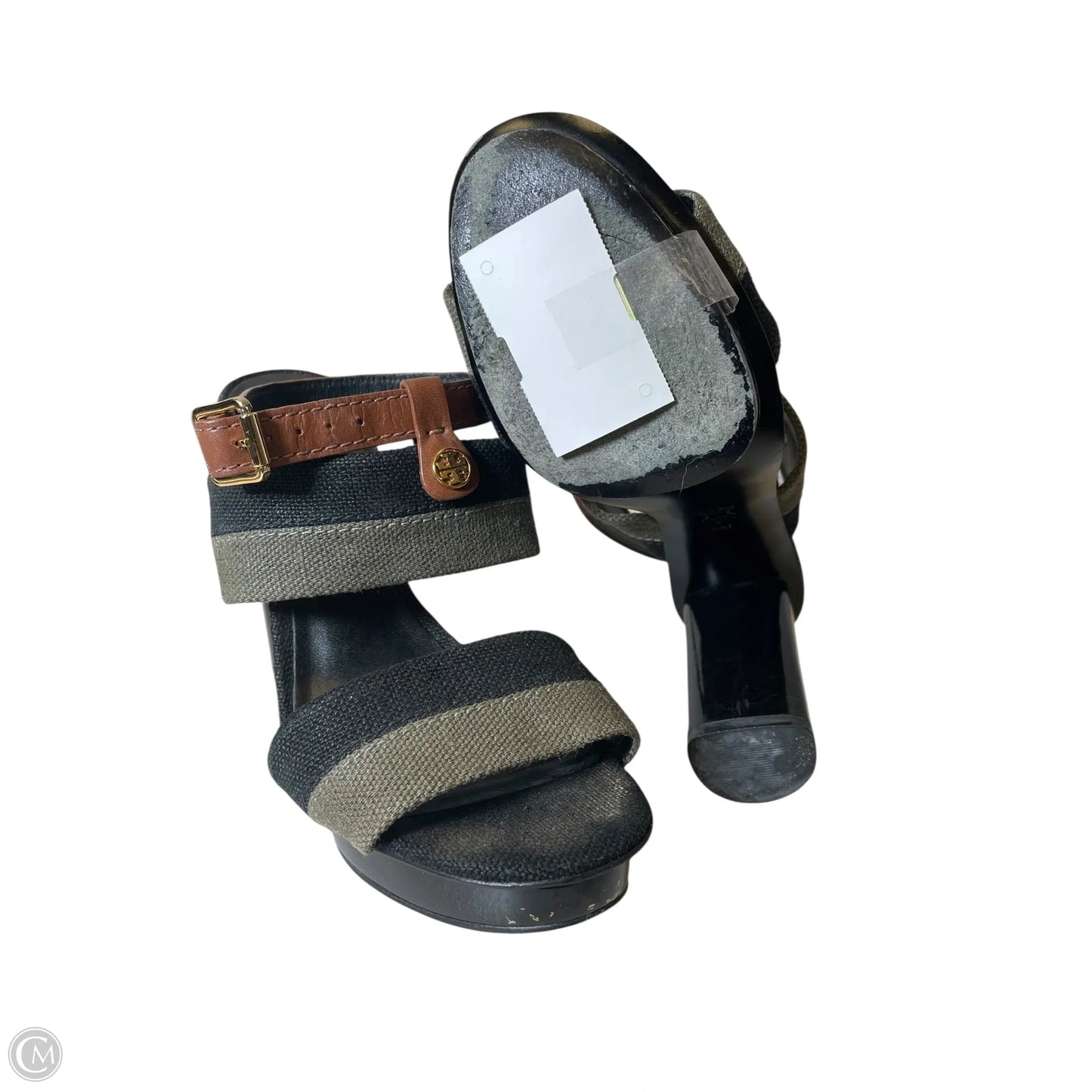 Sandals Designer By Tory Burch In Black & Green, Size: 8