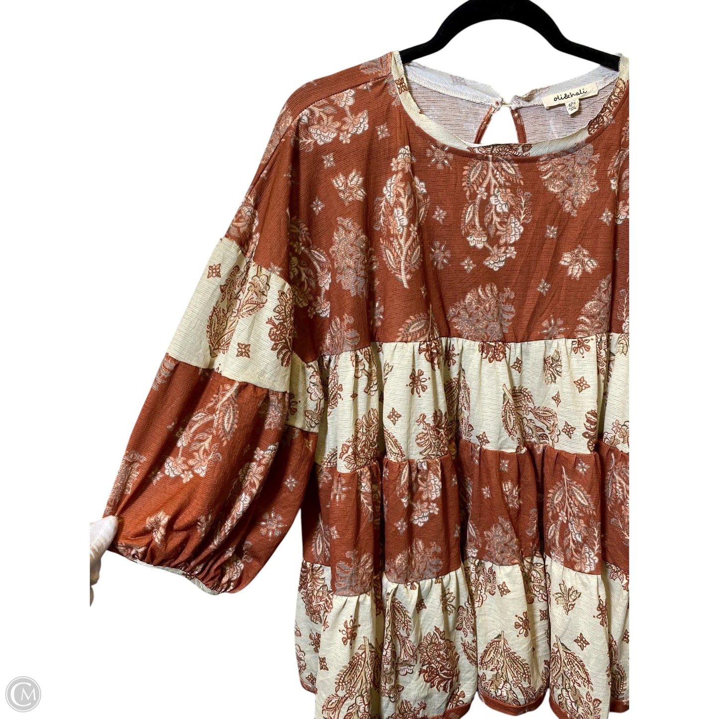 Top 3/4 Sleeve By Oli & Hali In Orange & Tan, Size: M
