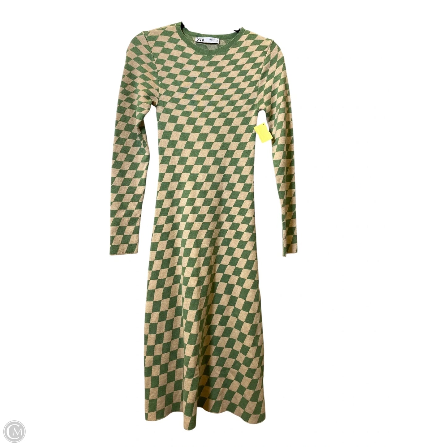 Dress Casual Maxi By Zara In Green & Tan, Size: S