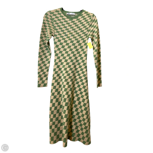 Dress Casual Maxi By Zara In Green & Tan, Size: S