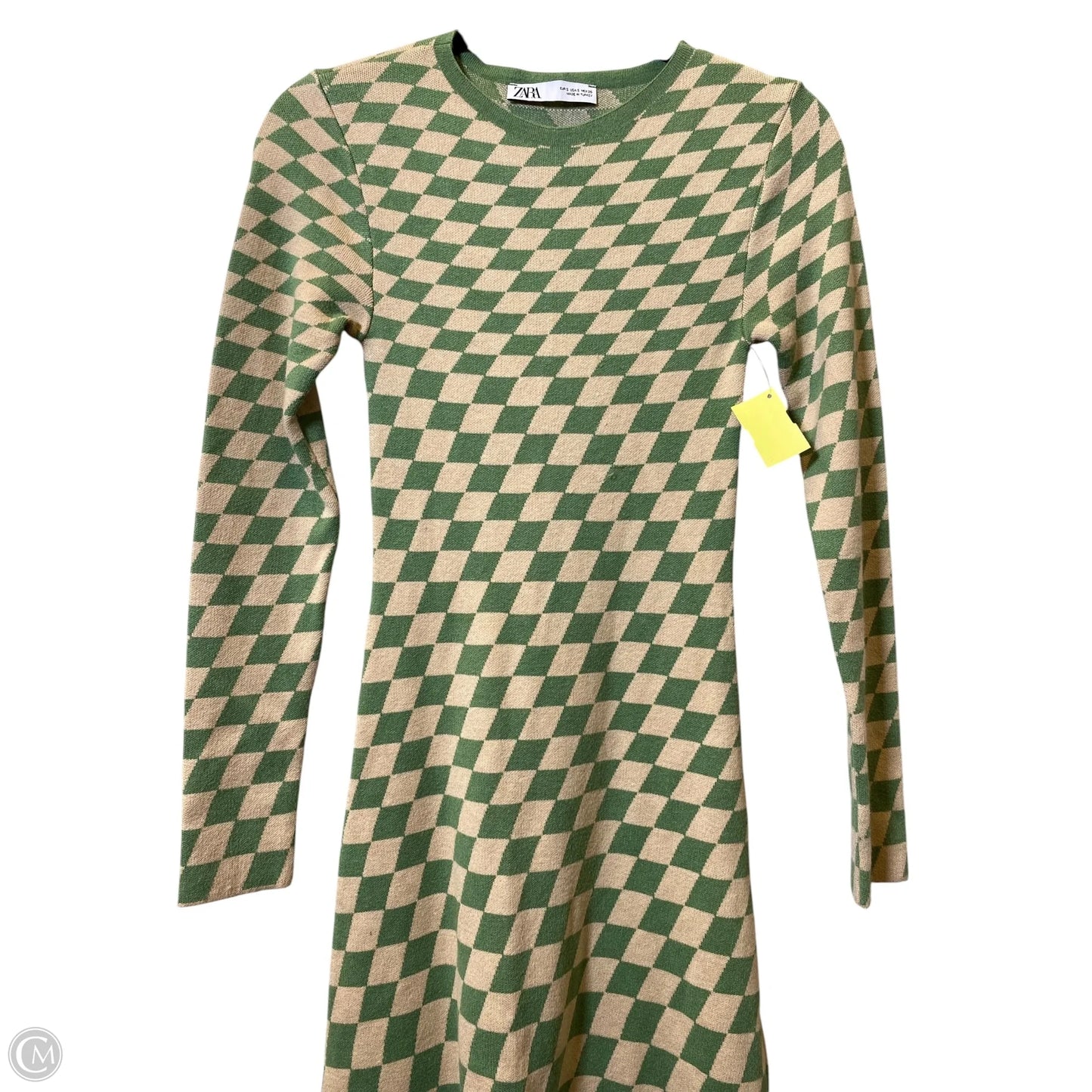 Dress Casual Maxi By Zara In Green & Tan, Size: S