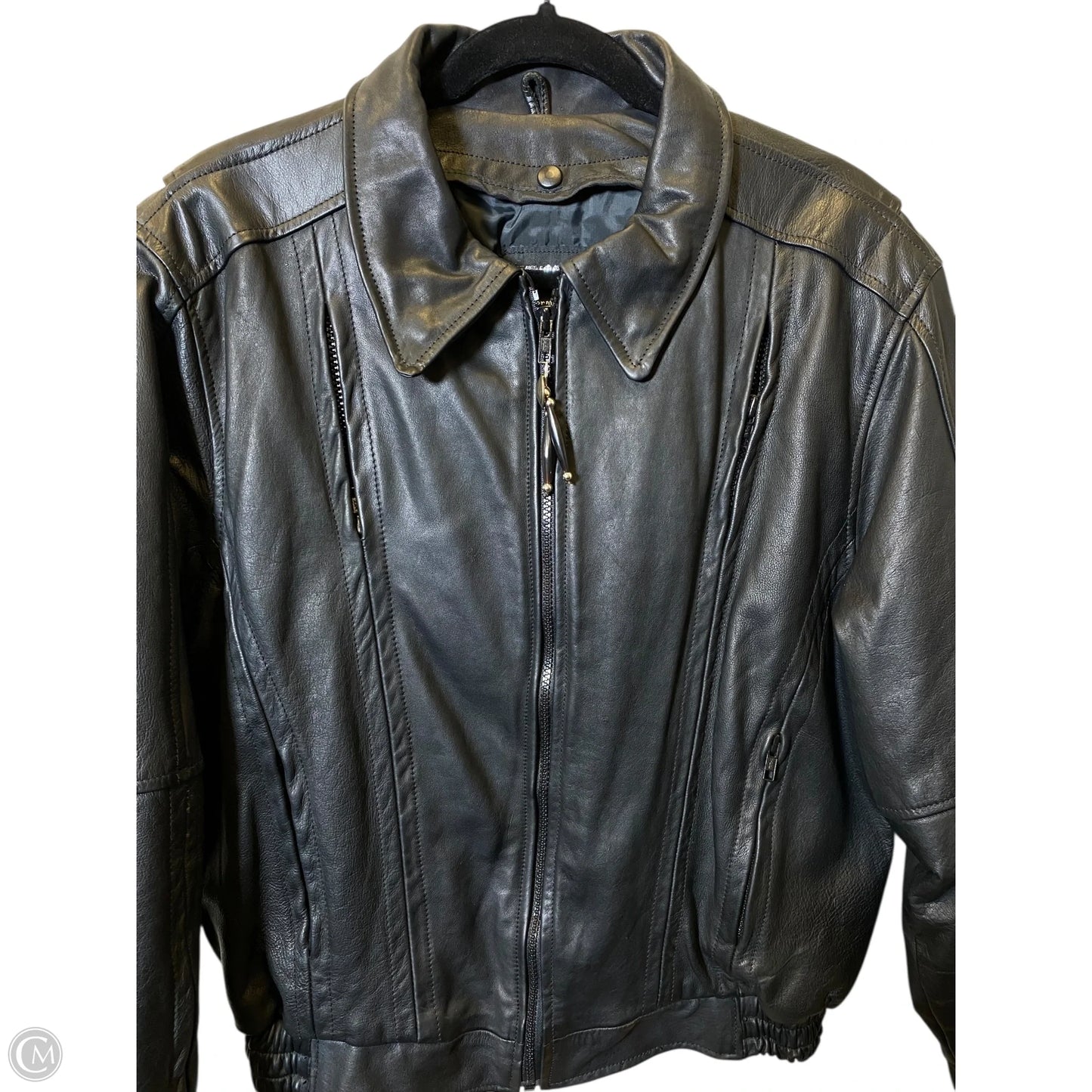 Jacket Leather By Clothes Mentor In Black, Size: L