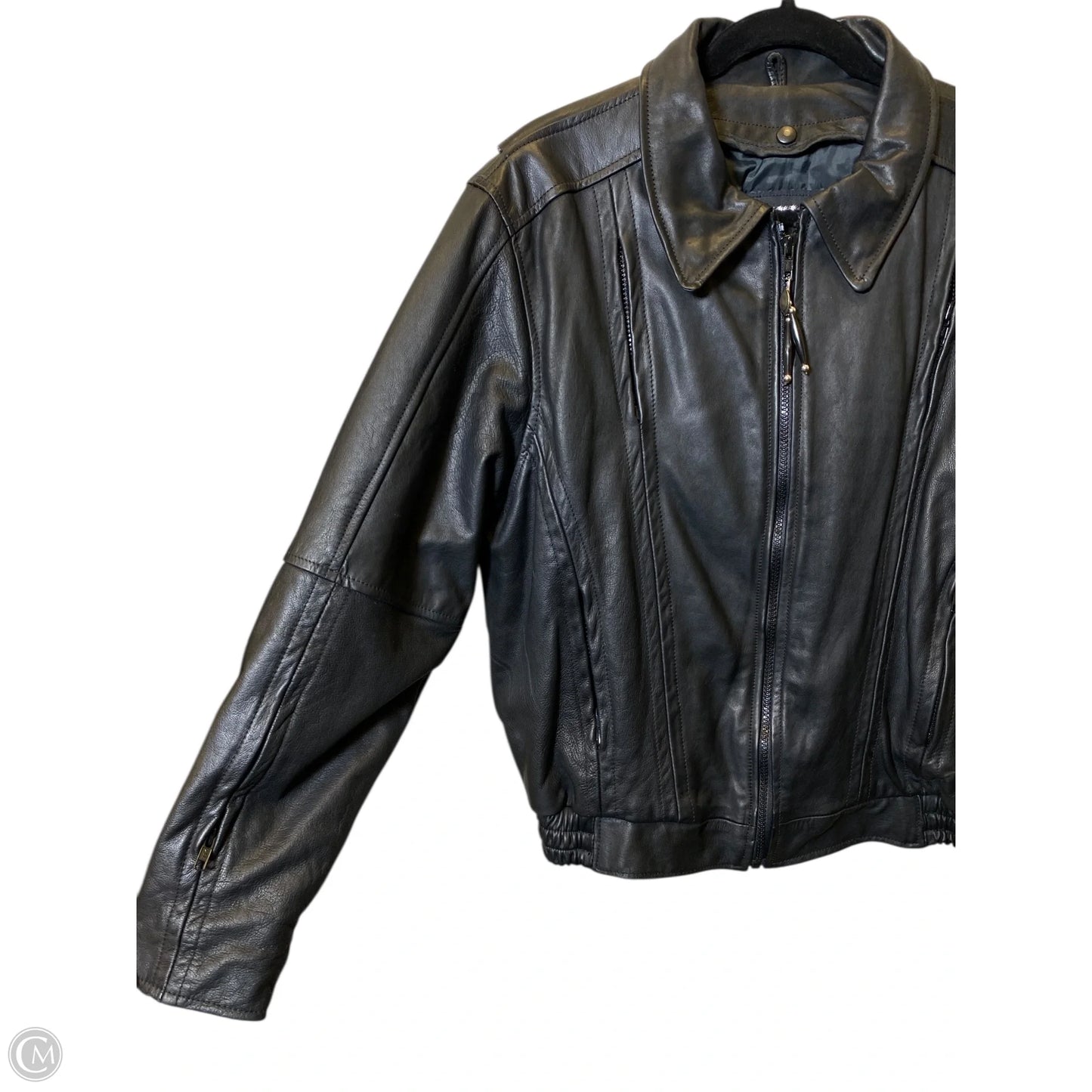 Jacket Leather By Clothes Mentor In Black, Size: L