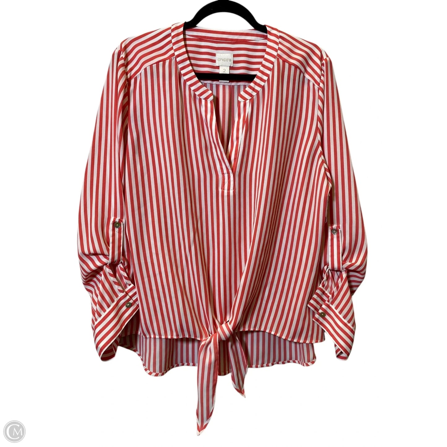 Top Long Sleeve By Chicos In Striped Pattern, Size: L