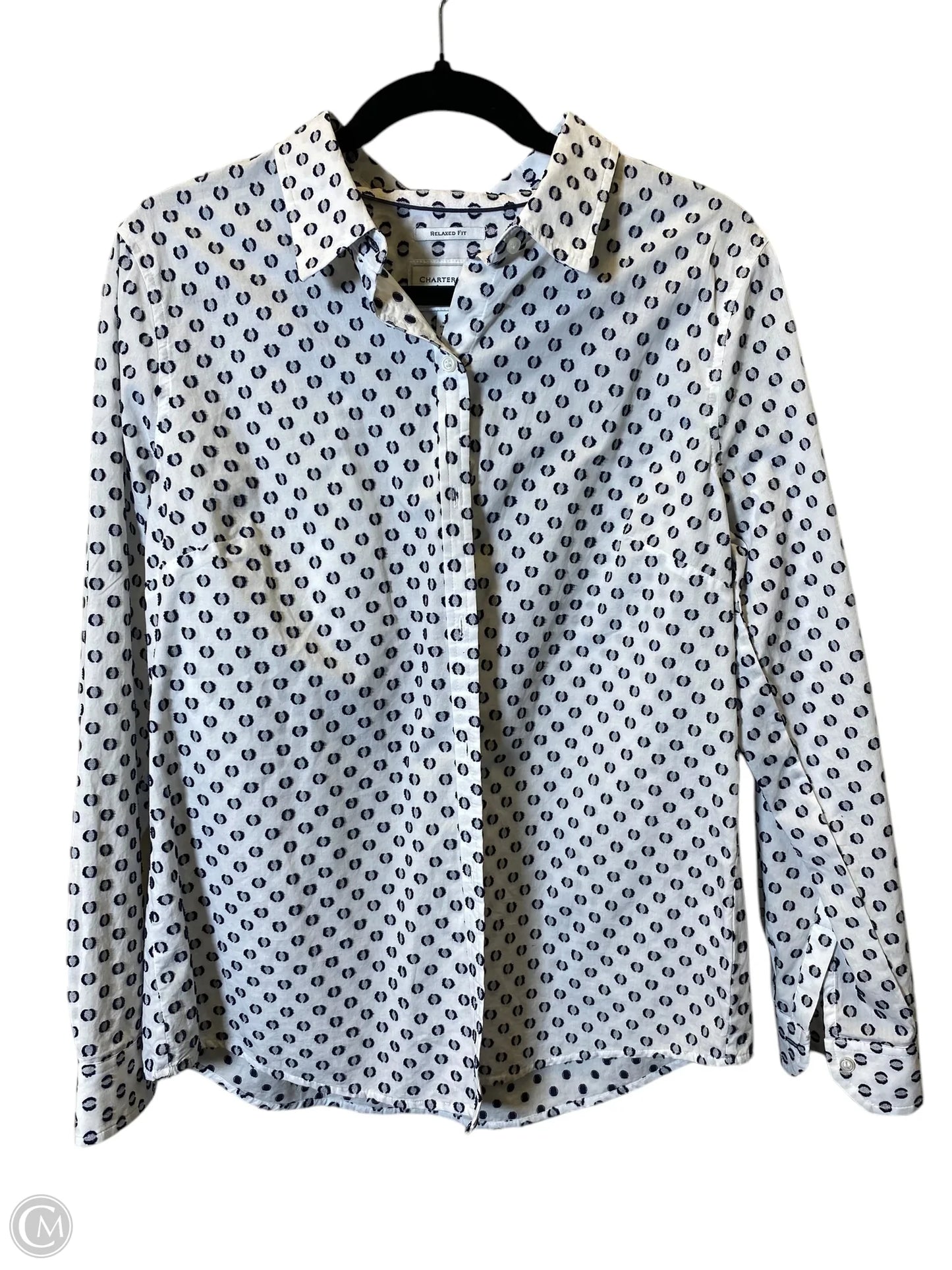 Blouse Long Sleeve By Charter Club In Polkadot Pattern, Size: L