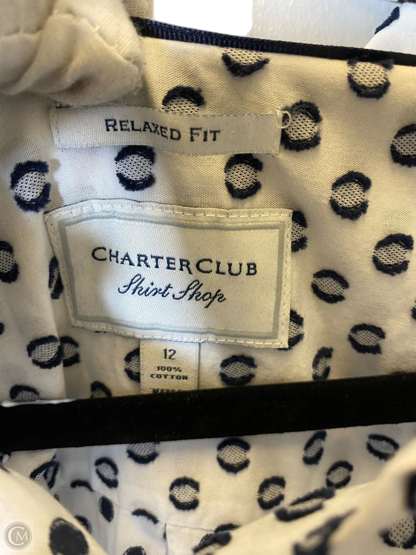 Blouse Long Sleeve By Charter Club In Polkadot Pattern, Size: L