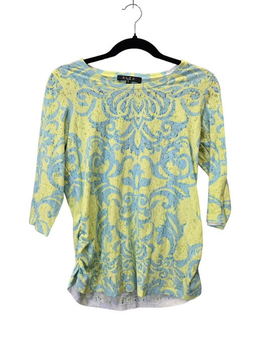 Blue & Yellow Top 3/4 Sleeve Bleu, Size L