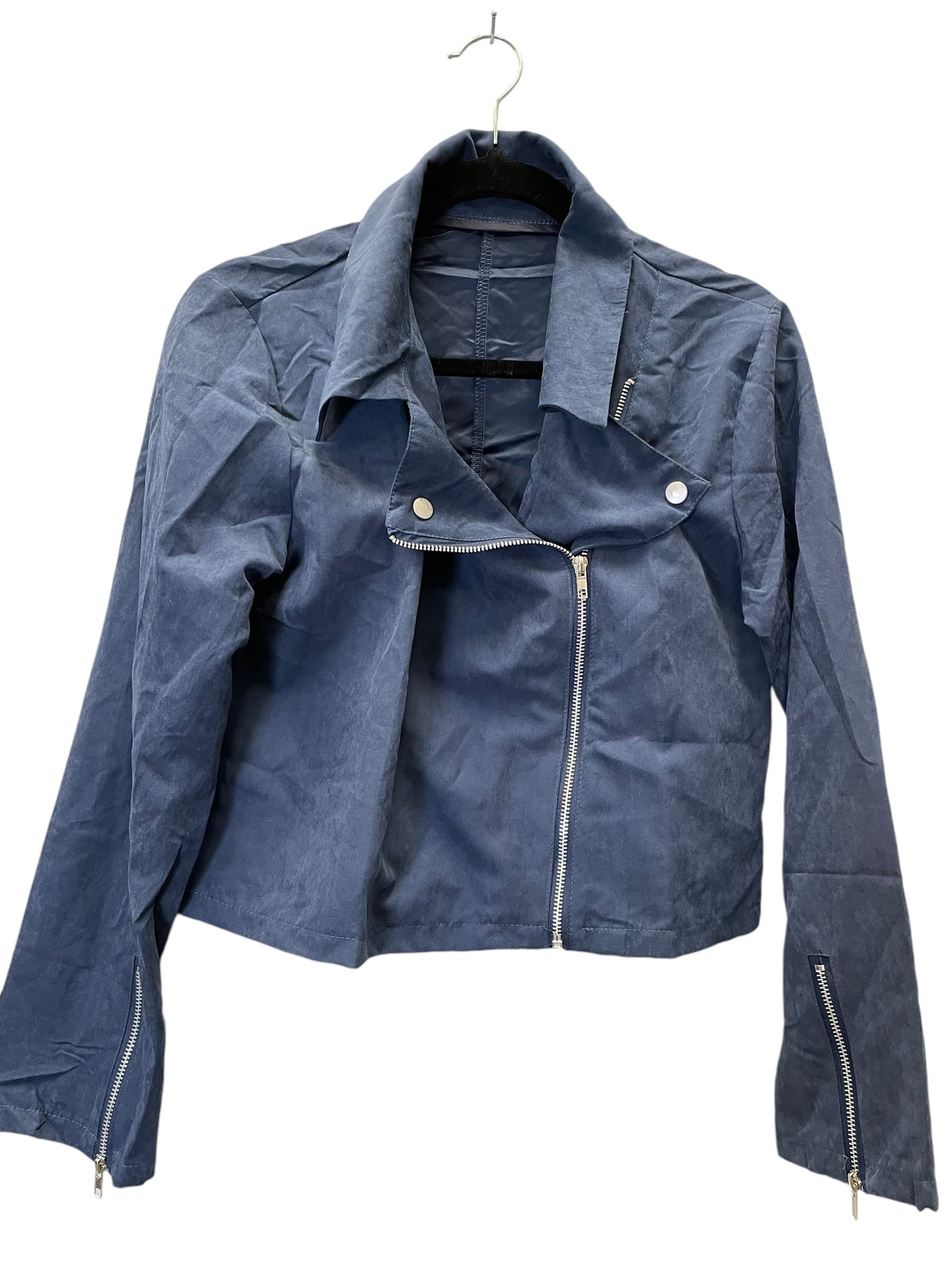 Jacket Moto By Clothes Mentor In Navy, Size: L