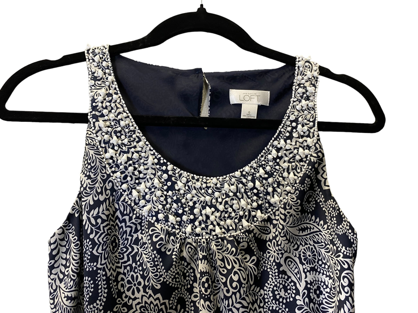 Blue & White Blouse Sleeveless Loft, Size 0