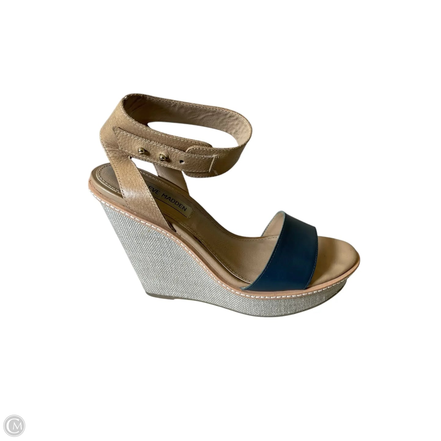 Sandals Heels Wedge By Steve Madden In Blue & Tan, Size: 7