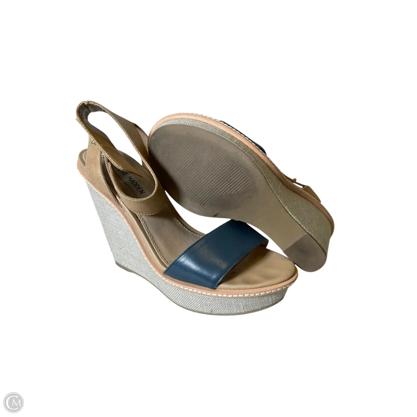 Sandals Heels Wedge By Steve Madden In Blue & Tan, Size: 7