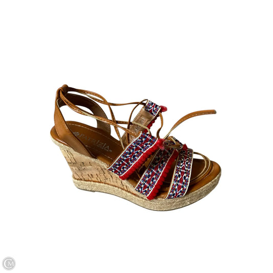 Sandals Heels Wedge By Spring Step In Blue & Red & White, Size: 6.5