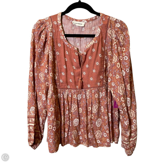 Top Long Sleeve By Lucky Brand In Orange & Tan, Size: S
